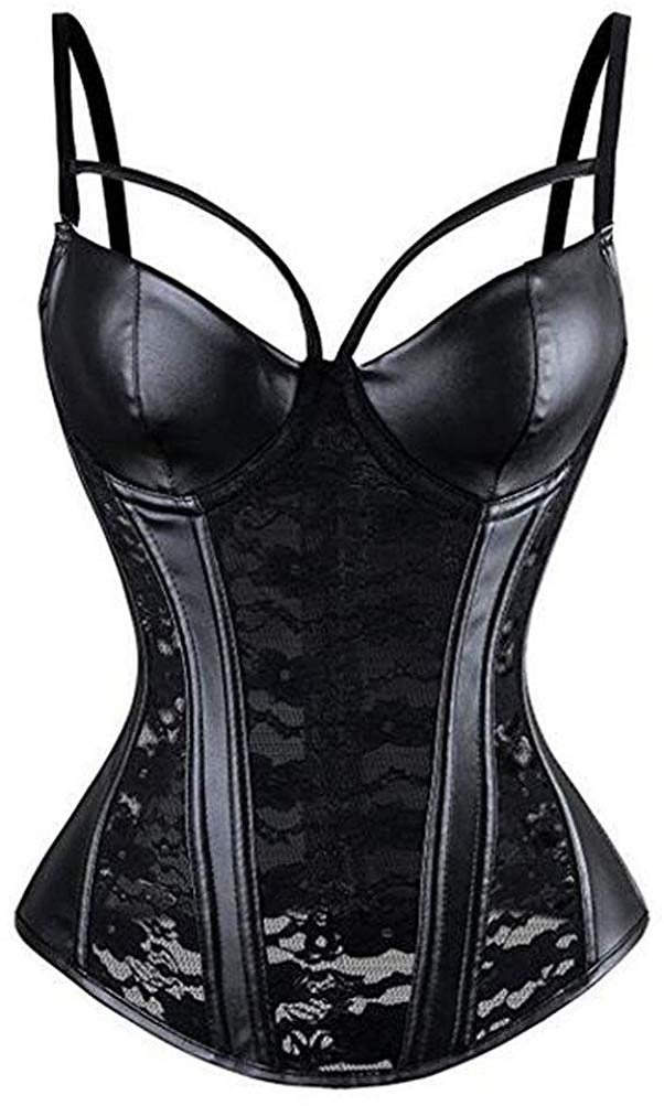 Price:$24.99    Chenyi Women's Steampunk Gothic Lace Corset Bustier Faux Leather Bra Lingerie Plus Size S-6XL (S, Black)  Clothing