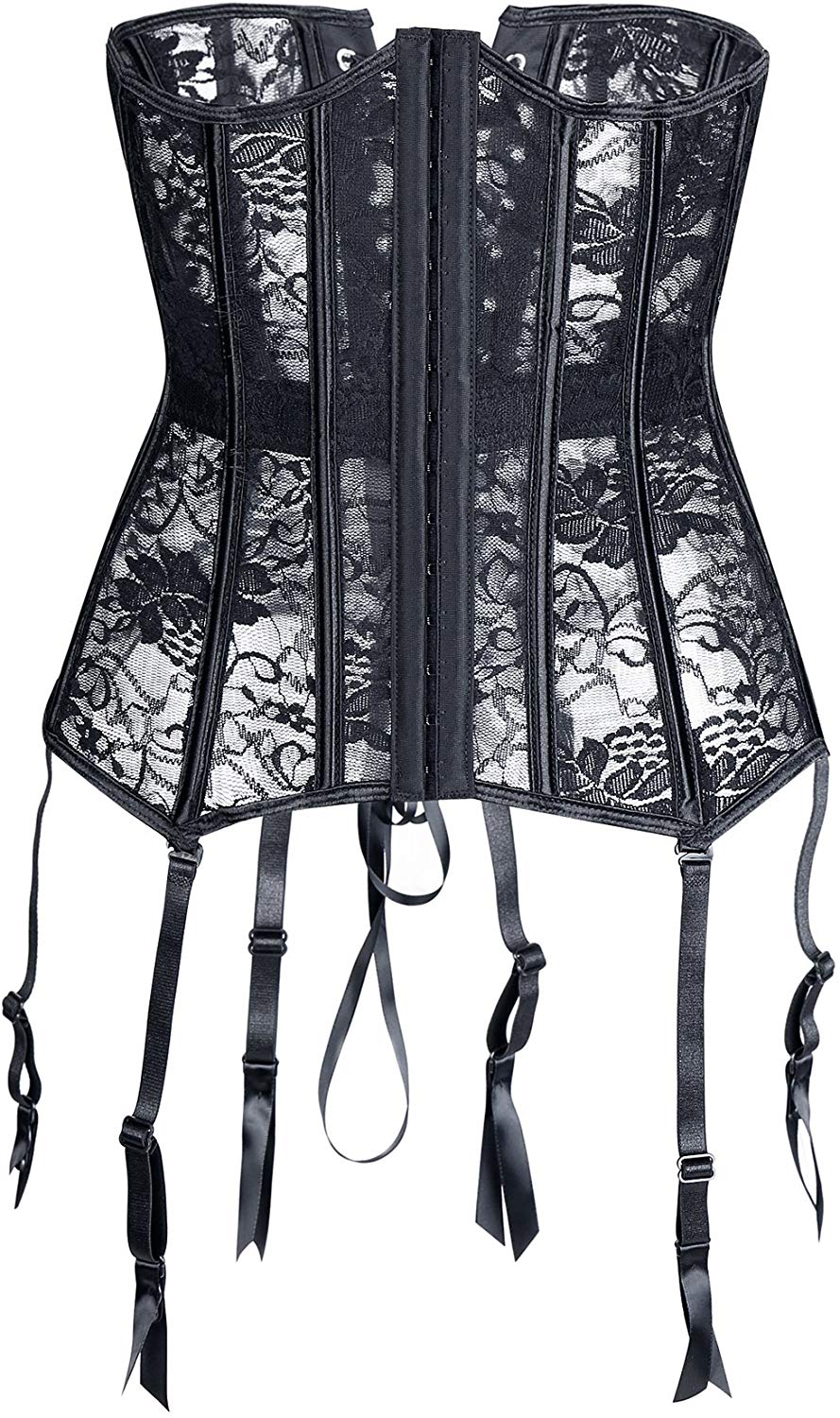 Price:$21.59    MISS MOLY Women Basque Underbust Corset Lingrie Lace Waist Trainer Bustier with Garters Belt S  Clothing