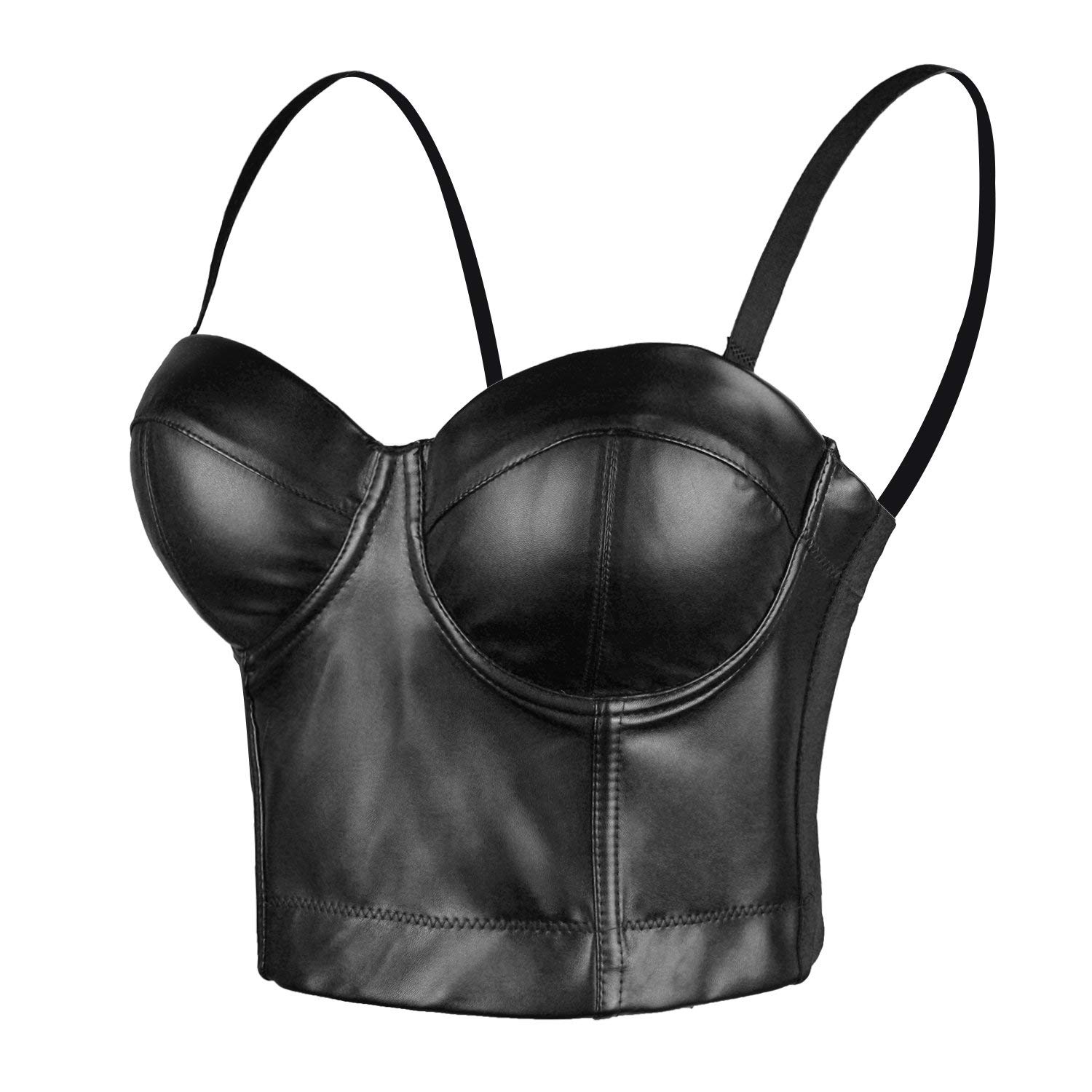 Price:$24.99    ELLACCI PU Leather Bustier Crop Top Gothic Punk Push Up Women's Corset Top Bra Black X-Small  Clothing