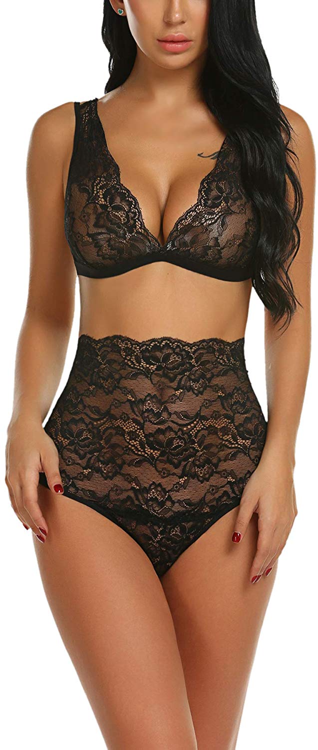 Price:$17.99    Avidlove Sexy Lingerie for Women High Waist Bra and Panty Set Strappy Babydoll Bodysuit (S, Black)  Clothing