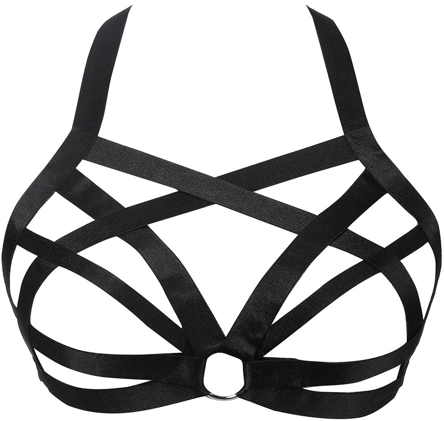 Price:$16.99    Jelinda Women Harness Elastic Cupless Cage Bra Hollow Out Strappy Crop Top (Color 11)One Size  Clothing