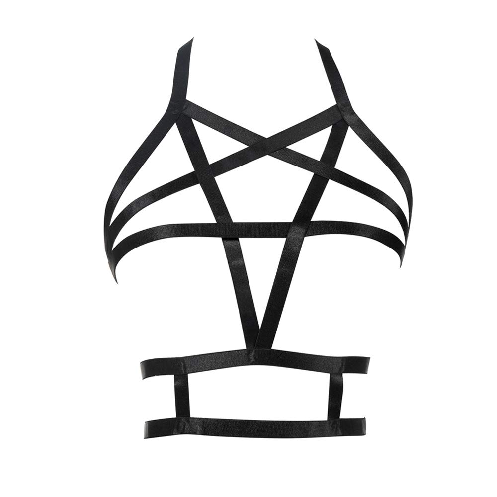 Price:$12.99    JELINDA Harness Body Accessories Black Belt Elastic Cupless Cage Bra Body for Women (Y003-black)  Clothing