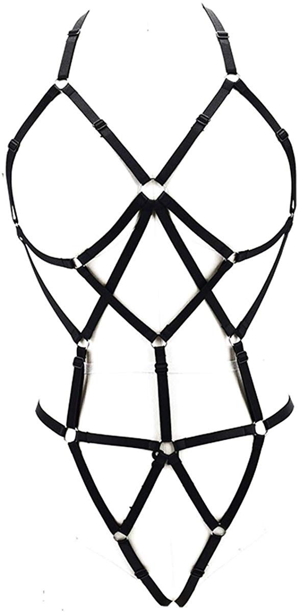 Price:$15.98    LIVE4COOL Women Harness Elastic Cupless Cage Bra Adjustable Hollow Out Strappy Crop Top Sexy Strap Belt  Clothing