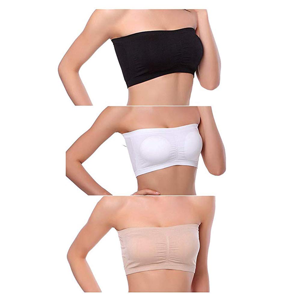 Price:$10.99    DX DA XIN 3Pack Women's Padded Strapless Bra, Basic Wire-Free Stretch Seamless Bandeau Tube Top Bra (1pcsWhite+1pcsBlack+1pcsBeige, Medium)  Clothing