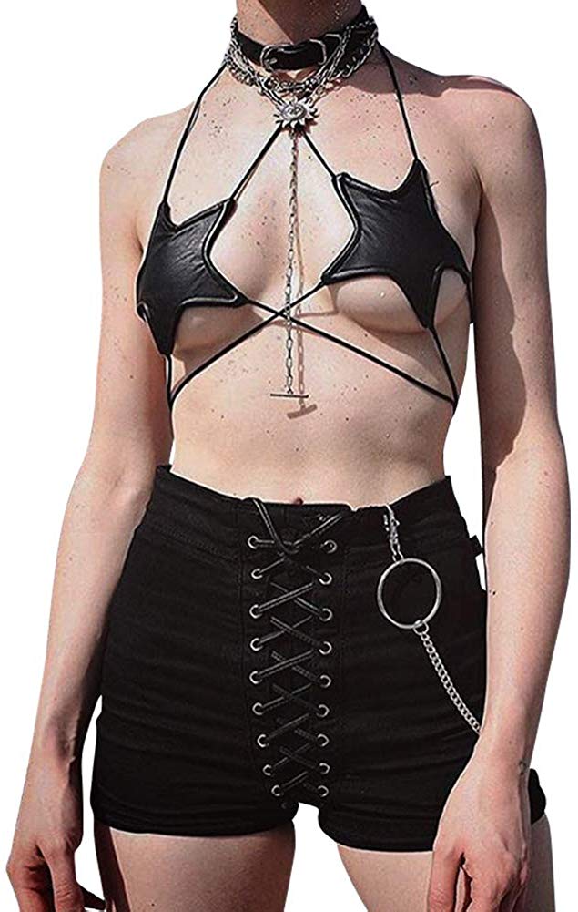 Price:$15.99    Maxrise Women's Metallic Star Bralette Bra Strappy Wrap Around Crop Top Rave Dance Tops  Clothing