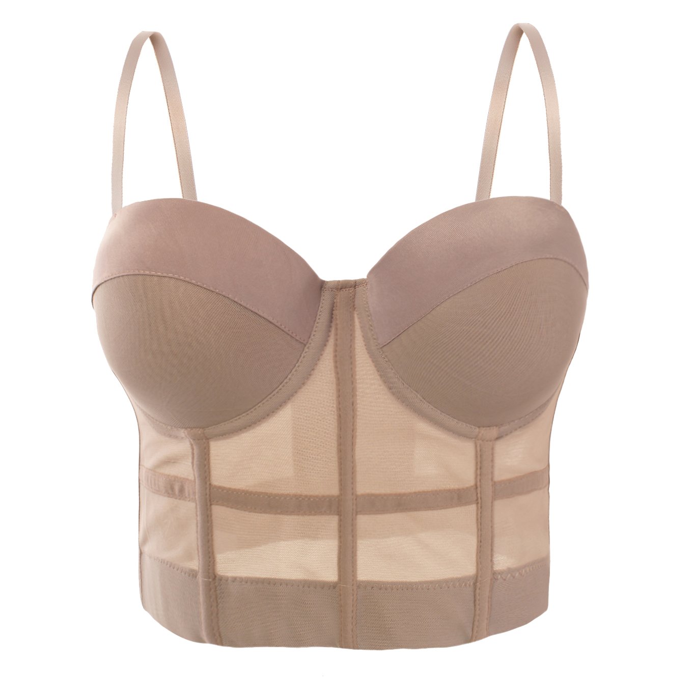 Price:$29.99    She'sModa Women's Mesh Breath Push Up Bustier Crop Top Club Party Vest S Size Khaki  Clothing