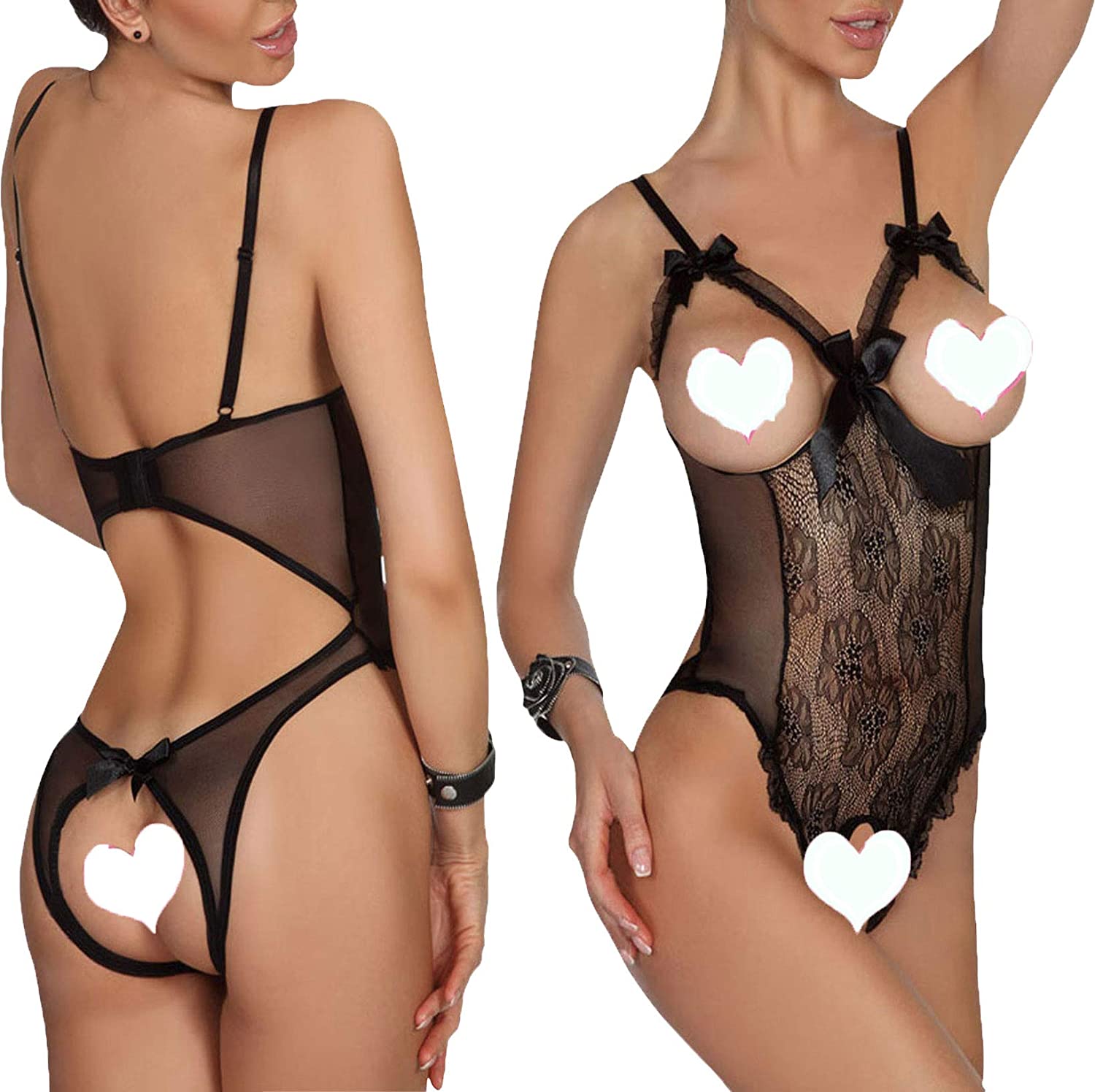 Price:$13.99    Women Sexy Teddy Lingerie One Piece Lace Babydoll Bodysuit Nightie Plus Size S-3XL (Small, Black)  Clothing