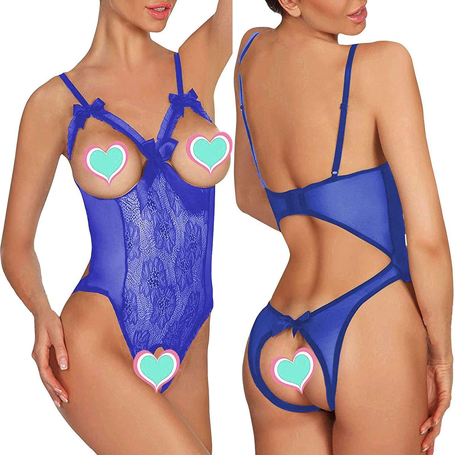 Price:$12.99    Lingerie for Women One-Piece Teddy Lingerie Sexy Bodysuit Lace Nightie (Blue, S)  Clothing