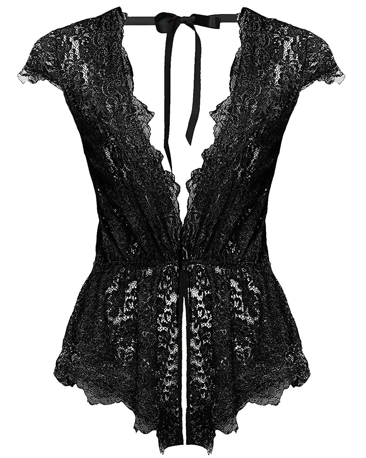 Price:$14.99 Donnalla Womens Sexy Teddy Lingerie Deep V Neck Open Lace Bodysuit Sleepwear for Sex (S, Black) at Amazon Women’s Clothing store