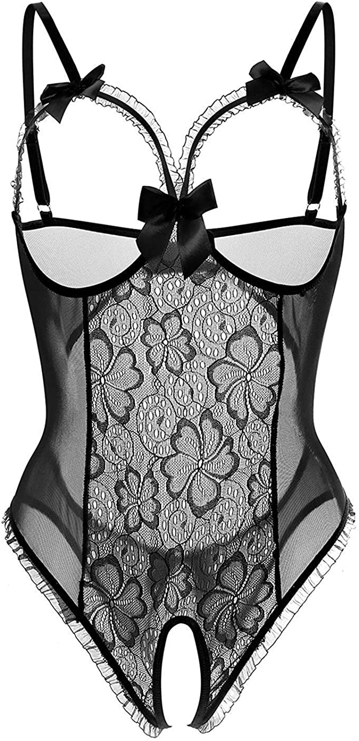 Price:$12.99 Lesfin Women Sexy Lingerie One Piece Teddy Babydoll Bodysuit Open Back Nightie Sleepwear Black at Amazon Women’s Clothing store