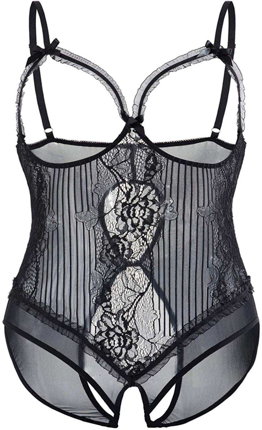 Price:$15.99    Women Sexy Lingerie Teddy Babydoll Bodysuit Lace Nightie Plus Size S-6XL (Black, S)  Clothing
