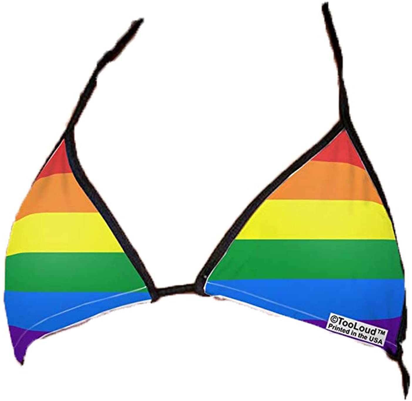 Price:$24.95    TOOLOUD Rainbow Horizontal Gay Pride Flag Swimsuit Bikini Top S All Over Print  Clothing