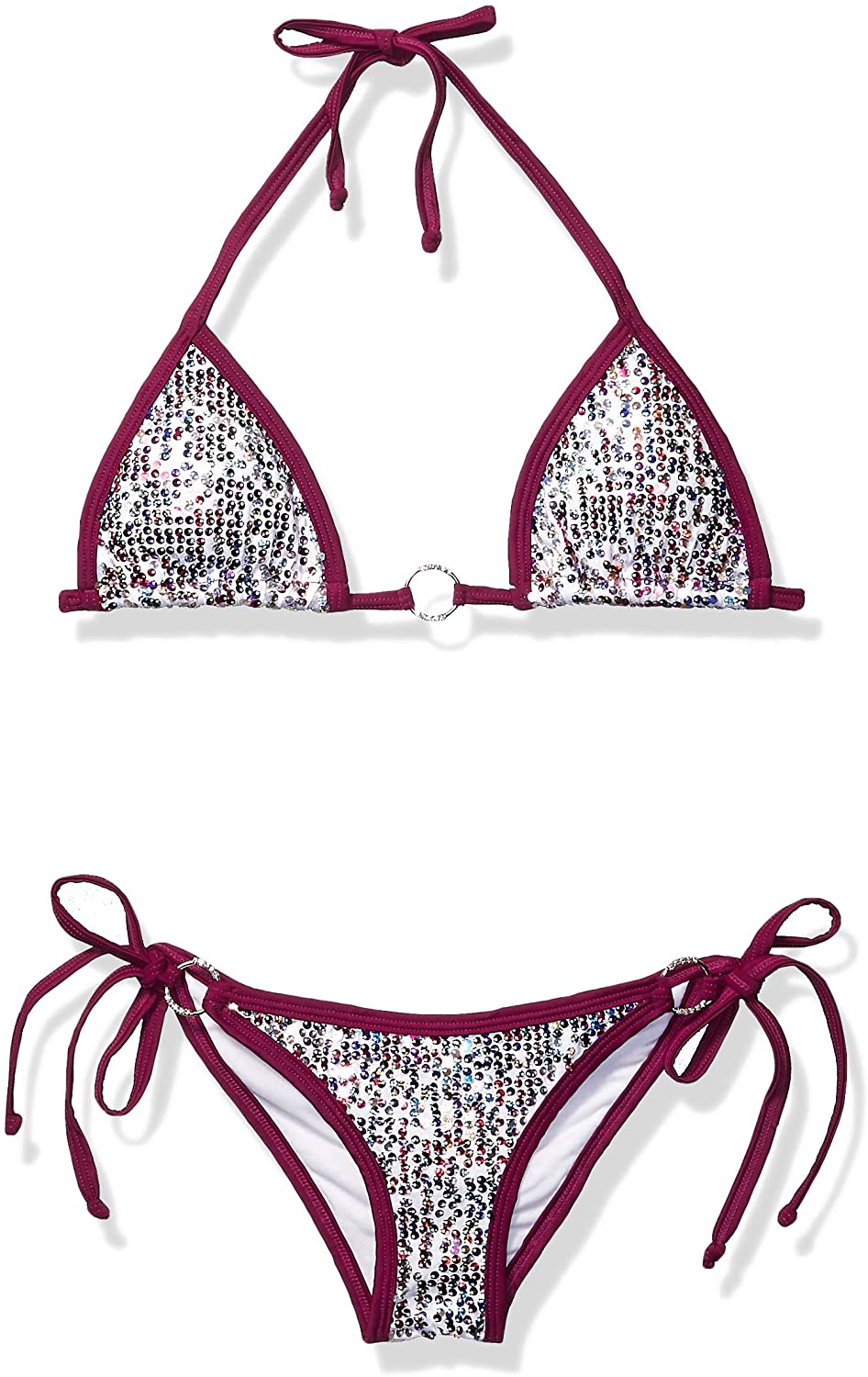 Price:$63.37    Daisy Beachwear Women's Confetti Sequin and Rhinestone Pucker Back Bikini, Magenta, X-Small  Clothing