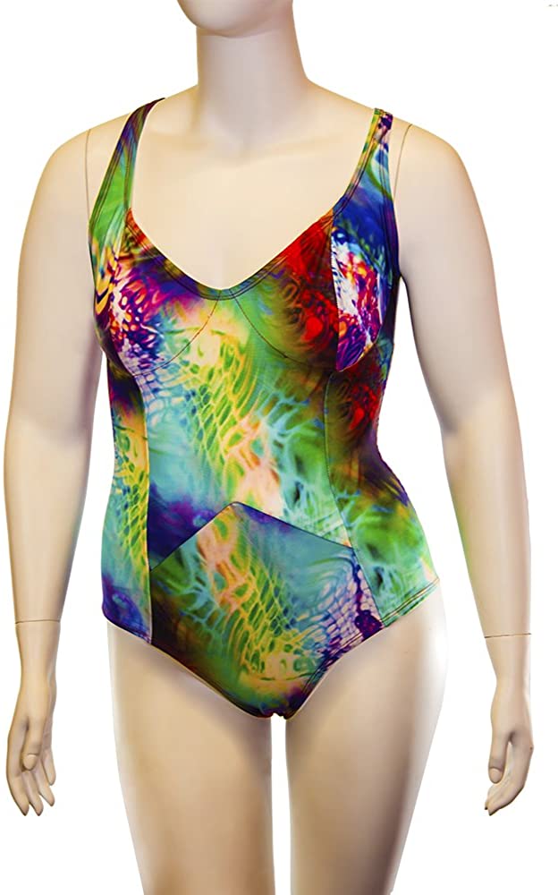 Price:$99.99    Cross-Dress Transgender Swimwear, Tie-Dye One Piece with Gaff and Breast Form Pockets (Large)  Clothing