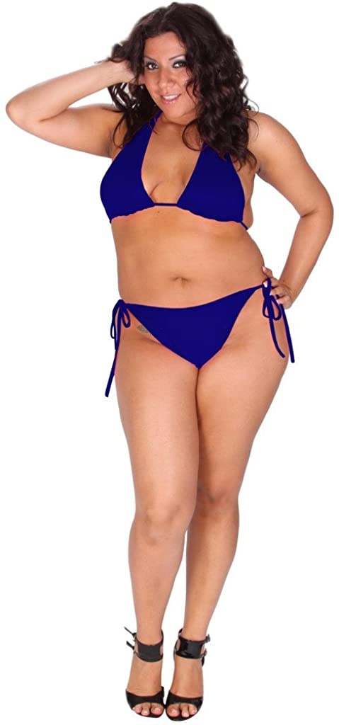 Price:$50.00    Delicate Illusions Plus Size Tall Triangle Top and Rio Scrunch Butt Bikini 7X (26-28) Royal  Clothing