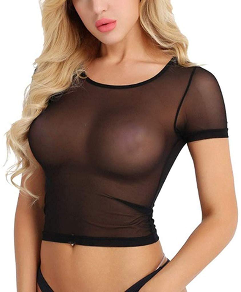 Price:$2.99    Sunbona Clearance Sale Women See-Through Short Sleeve Summer Ladies Arm Shaper Short Top Mesh Shirt Blouse Bralette (5XL, Black)  Clothing