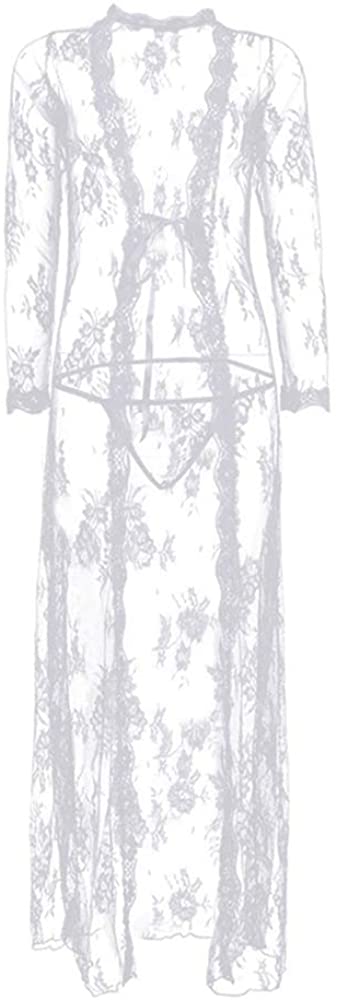 Price:$14.97    Women Sexy Lingerie Robe Long Lace Dress Sheer Gown See Through Kimono Nightgown Lingerie Set, White  Clothing