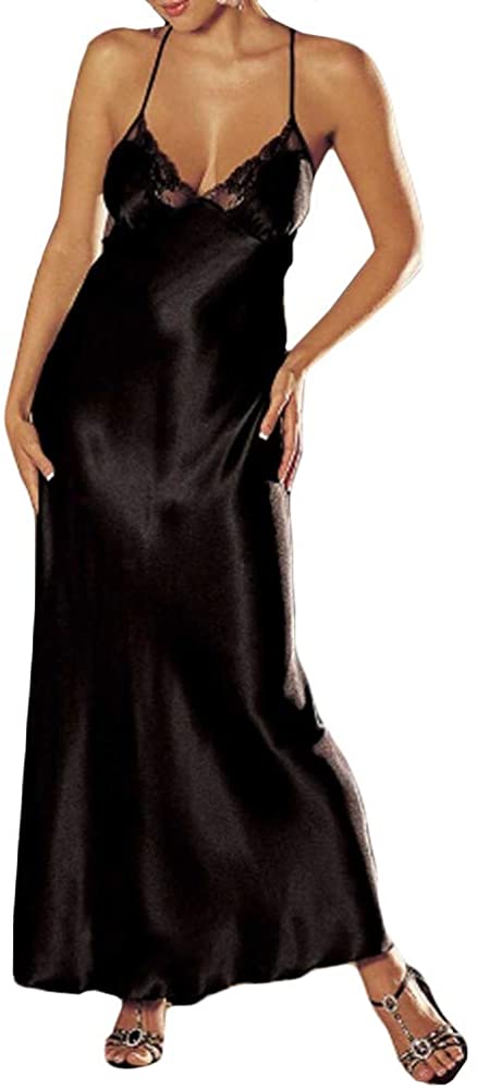 Price:$4.29 HGWXX7 Women Sexy Lace Lingerie Backless Full Slip Long Dress Chemise Sleepwear S-3XL(S, Black) at Amazon Women’s Clothing store