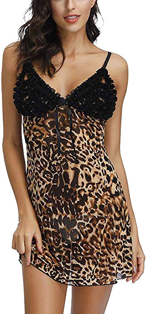 Price:$3.99 Ackful Women Leopard Print Lingerie Sexy Camisole Braces Skirt Sexy Underwear Yellow at Amazon Women’s Clothing store