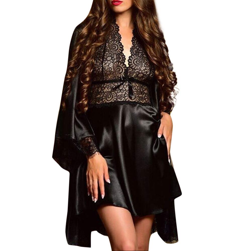 Price:$15.59    ZoePets 2pcs Women Sexy Satin Lace Sleepwear Babydoll Lingerie Nightdress Pajamas Set Black  Clothing