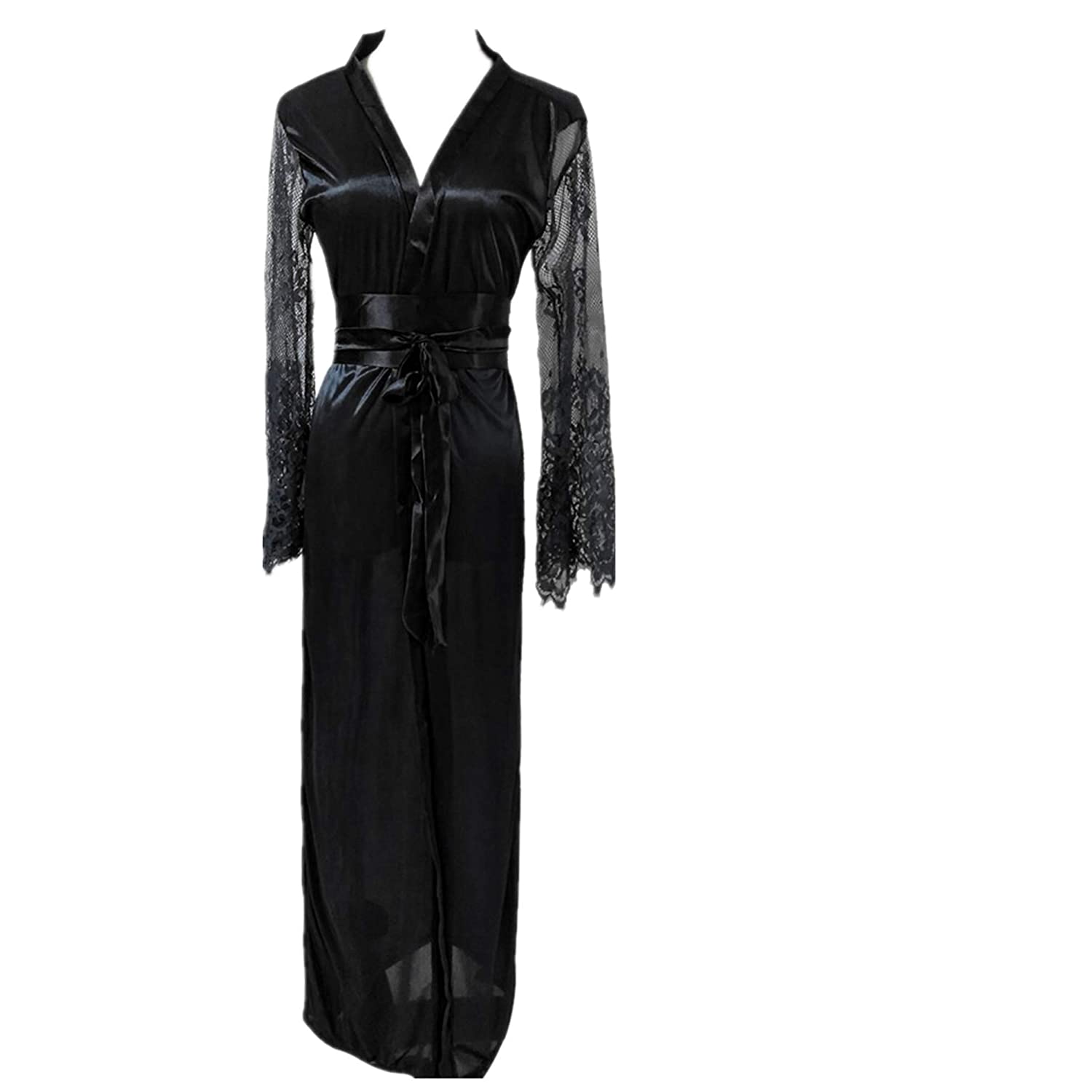 Price:$0.82    Underwear LJSGB Satin Long Nightdress Silk Lace Lingerie Nightgown Sleepwear Sexy Robe Sell Like Hot Cakes Bras for Women Black  Clothing