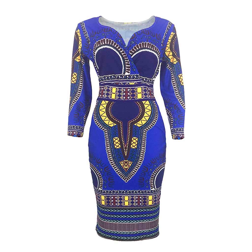 Price:$15.59    BEAUTYVAN Women African Bodycon Dresses Bohemian Traditional Ethnic Print Club Midi Dress Casual Party Dresses (S, Blue-4)  Clothing