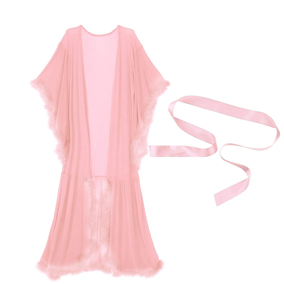 Price:$15.99    inhzoy Women's See Through Flare Sleeves Feather Long Bathrobe Nightwear Pajamas Maxi Dresses (Coral Pink)  Clothing