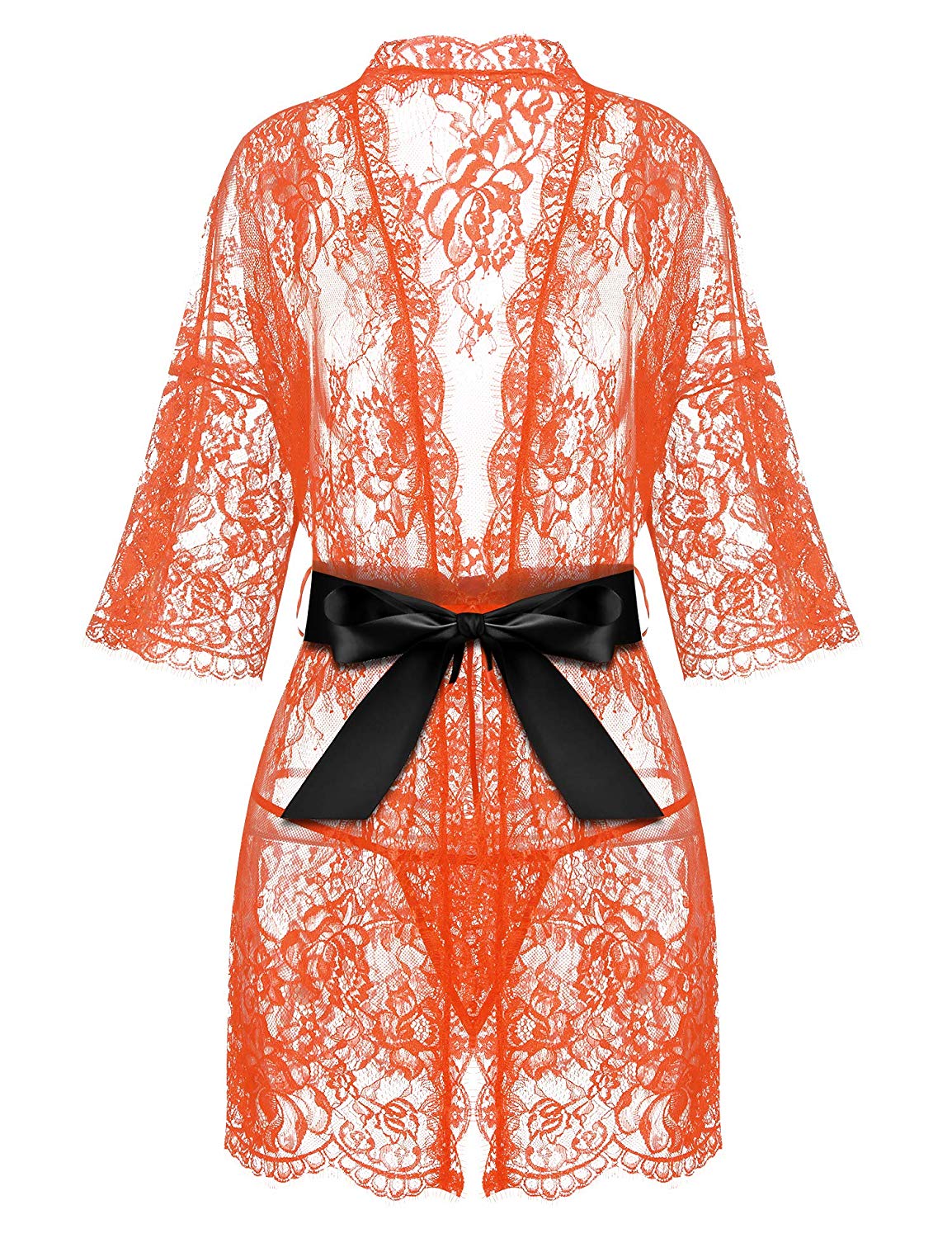 Price:$7.39    Avrilove Women's Kimono Eyelash Lace Robe Babydoll Lingerie Mesh Chemise Nightdress Nightgown (S, Orange)  Clothing
