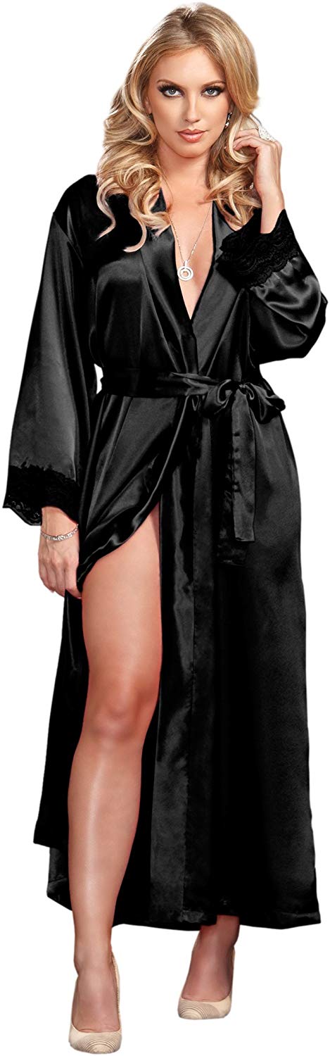 Price:$42.09    iCollection Women's Long Satin Robe, Black, Small/Medium  Clothing