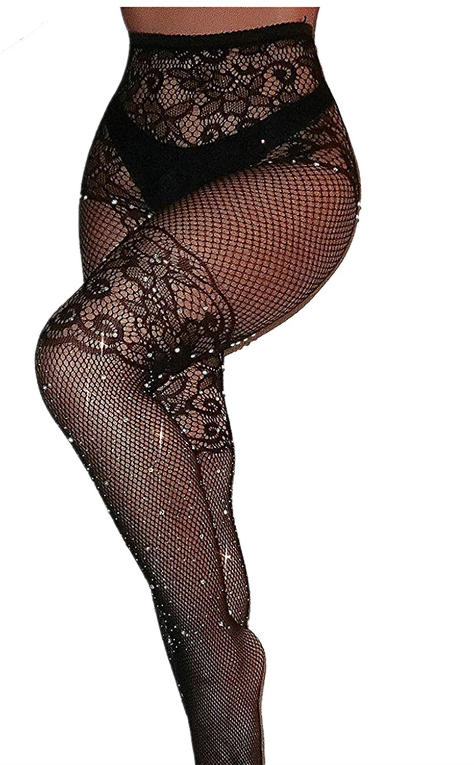 Price:$4.99    SNOWSONG Women's Fishnet Stockings Tights Rhinestone Sexy Pantyhose Thigh High Wasited Stocking  Clothing
