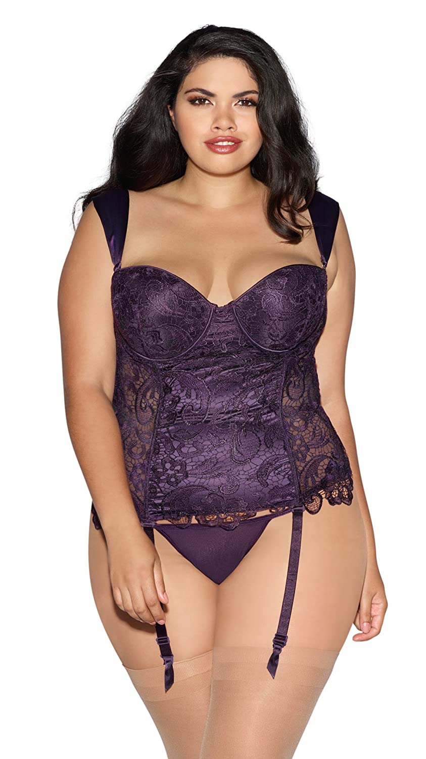 Price:$43.50    Dreamgirl Women's Plus Size Deep Purple Lace Bustier Set with Underwire Cups - 40  Clothing