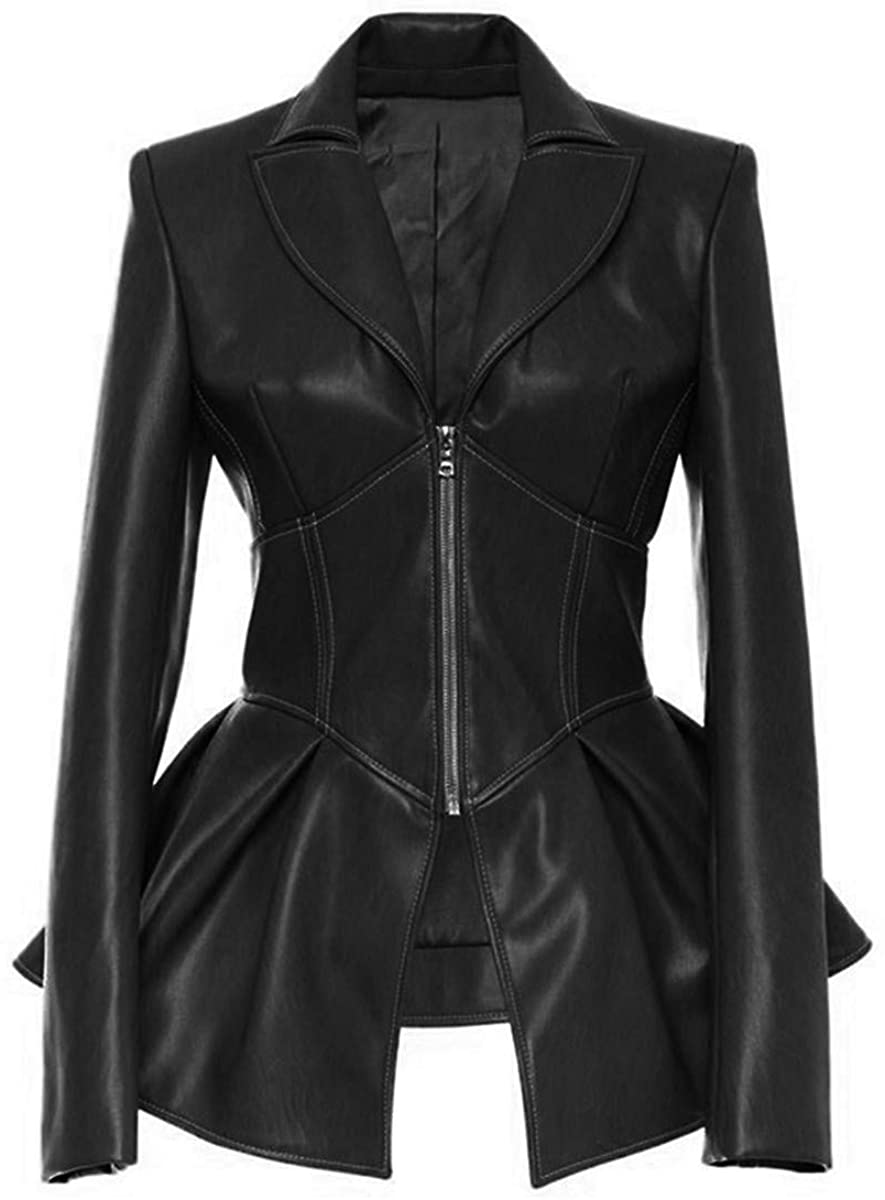 Price:$28.09    Soluo Womens Motorcycle Tunic Gothic Faux Leather PU Jackets Coats Shaping Biker Jacket (Black, Small)  Clothing