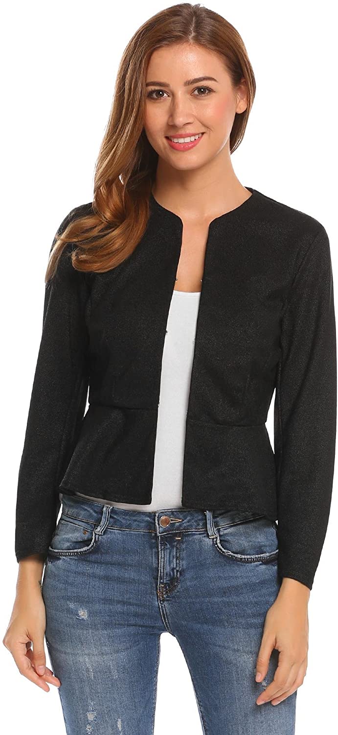 Price:$22.99 Zeagoo Women's Casual Long Sleeve O-Neck Hook Peplum Office Blazer Jacket at Amazon Women’s Clothing store