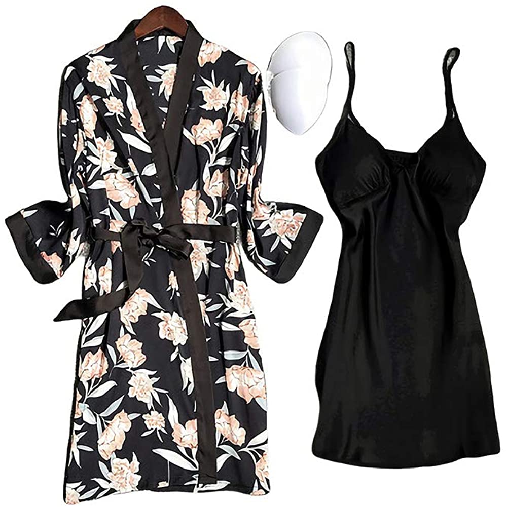 Price:$25.99    SAPJON Women Robe Gown Sets Satin Silk Nightgown Set 2 Piece Sexy Lingerie Camisole Pajama Dressing with Chest Pads  Clothing
