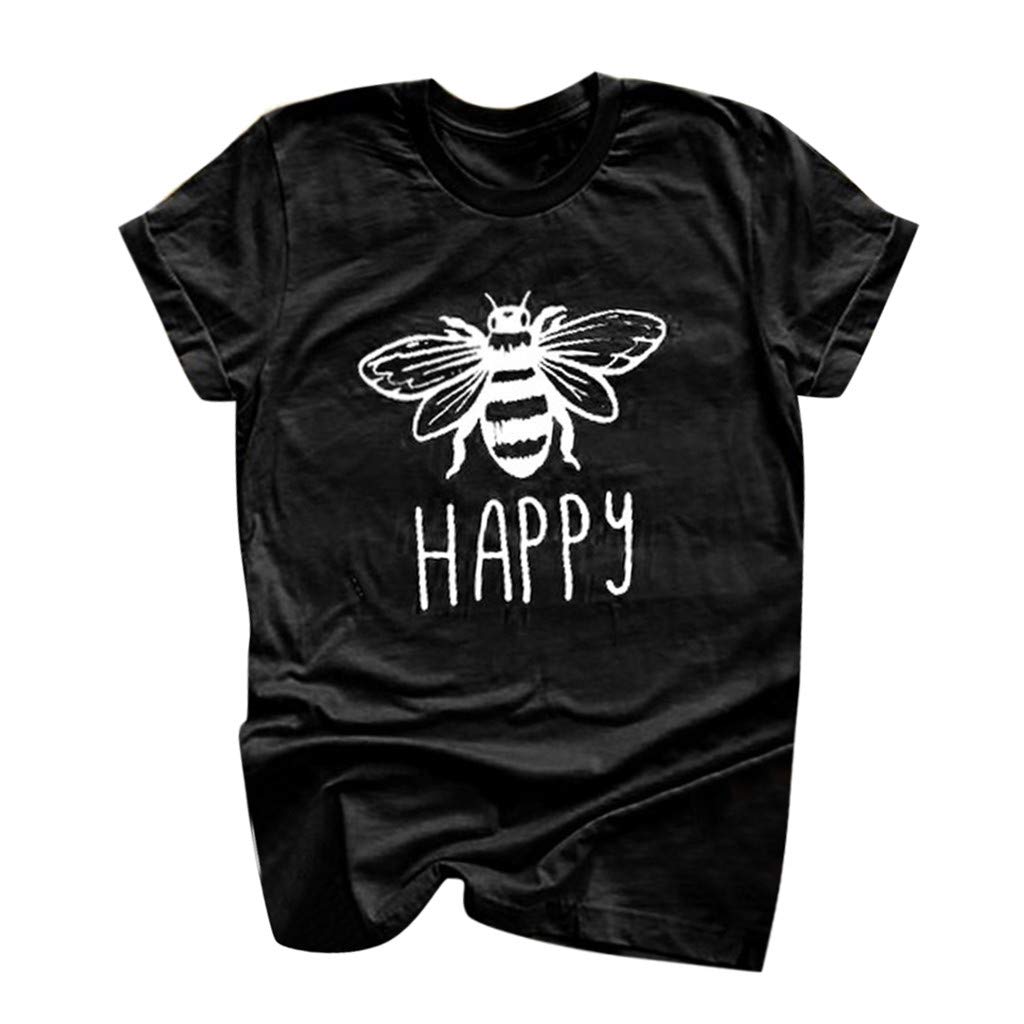 Price:$6.75    Leyben Women's T-Shirt, Women Fashion Soft Novel Casual O-Neck Letter Print Short Sleeve T-Shirt Top Blouses (A-Black, Small)  Clothing
