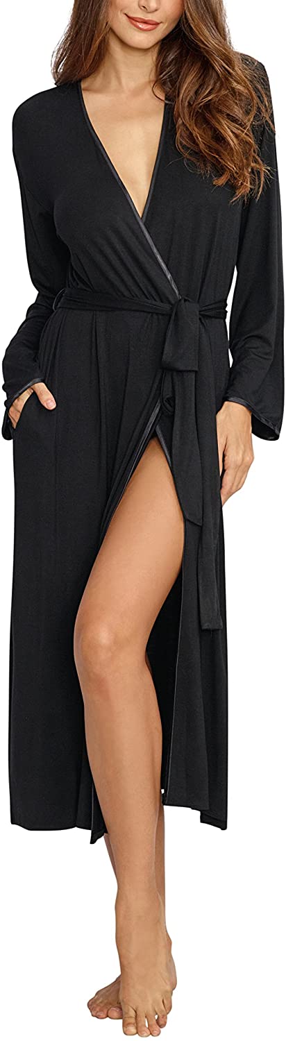 Price:$23.33    Dreamgirl Women's Long Black Soft Jersey Robe with Pockets and Satin Trim - Small  Clothing