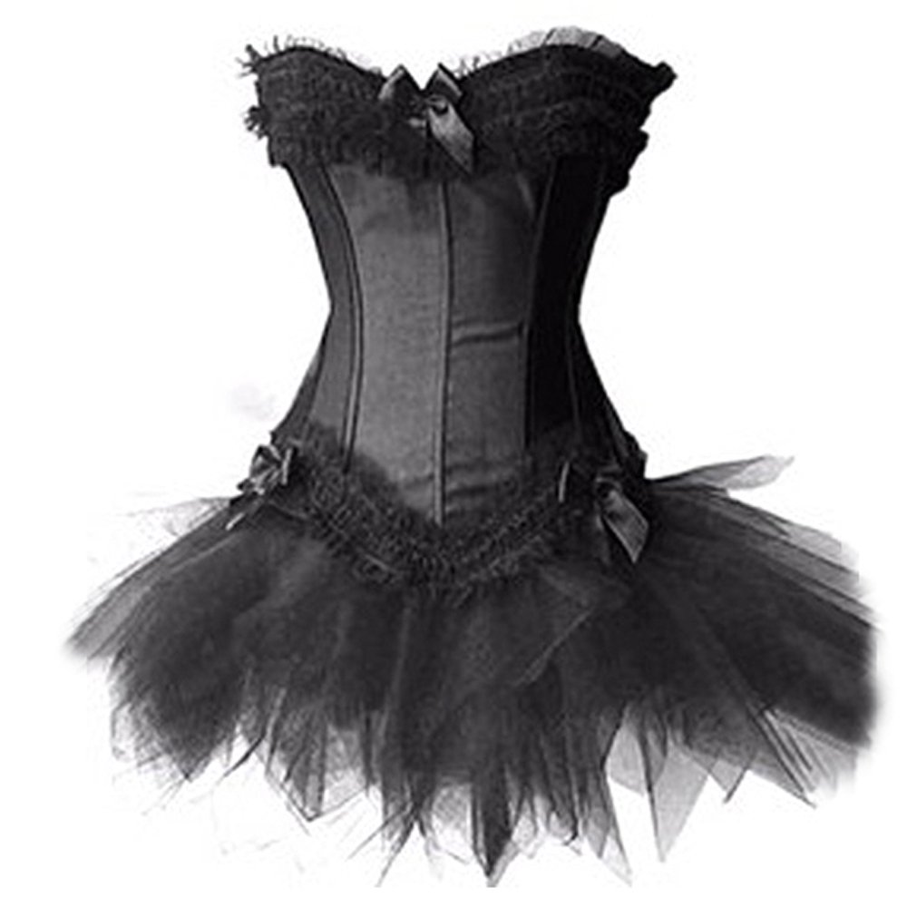 Price:$19.98    Muka Classixx Black Corset & Petticoat, Valentine's Gift Idea-S  Black Corset Costume  Clothing