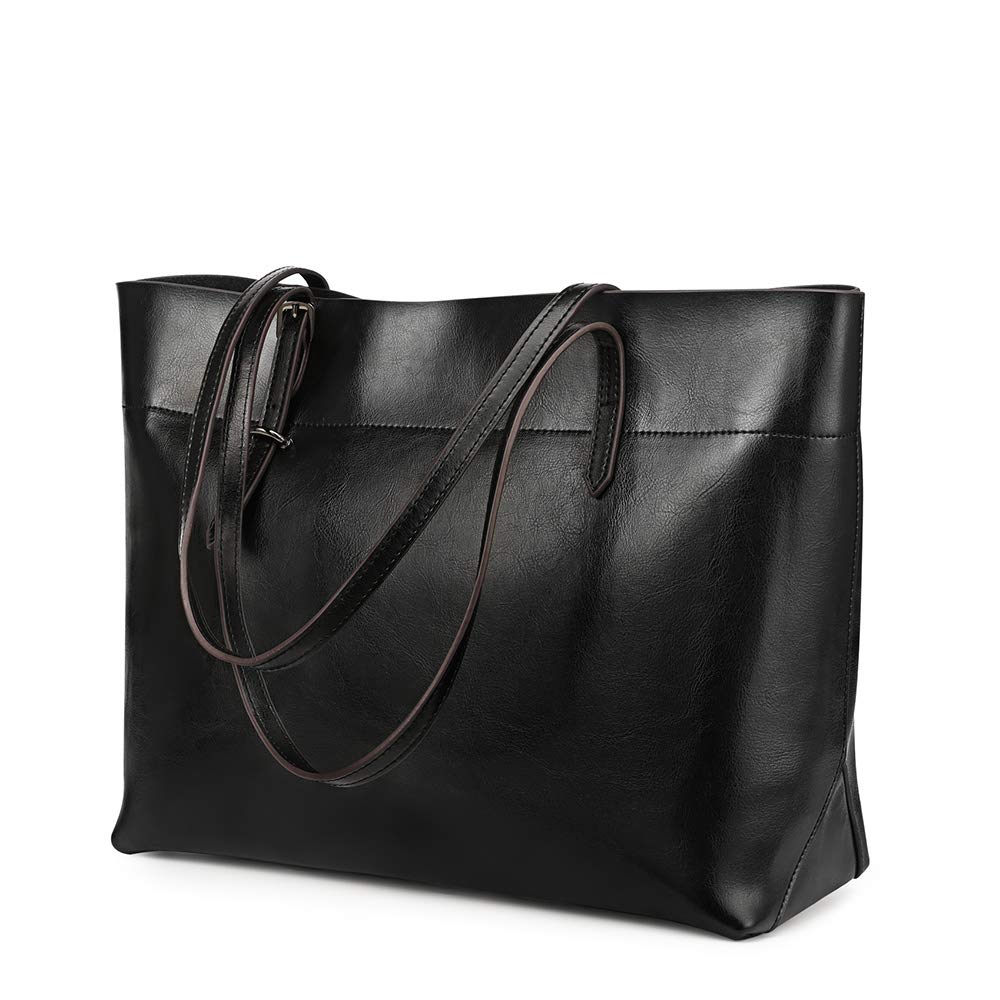 Price:$49.99    Kattee Vintage Genuine Leather Tote Shoulder Bag With Adjustable Handles (Black)  Shoes