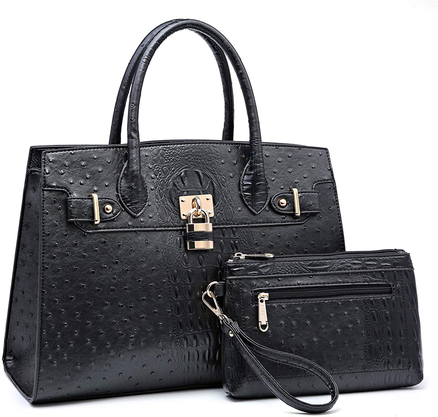 Price:$42.75    Women Handbags and Purses Ladies Shoulder Bag Ostrich Top Handle Satchel Tote Work Bag with Wallet (Black)  Shoes