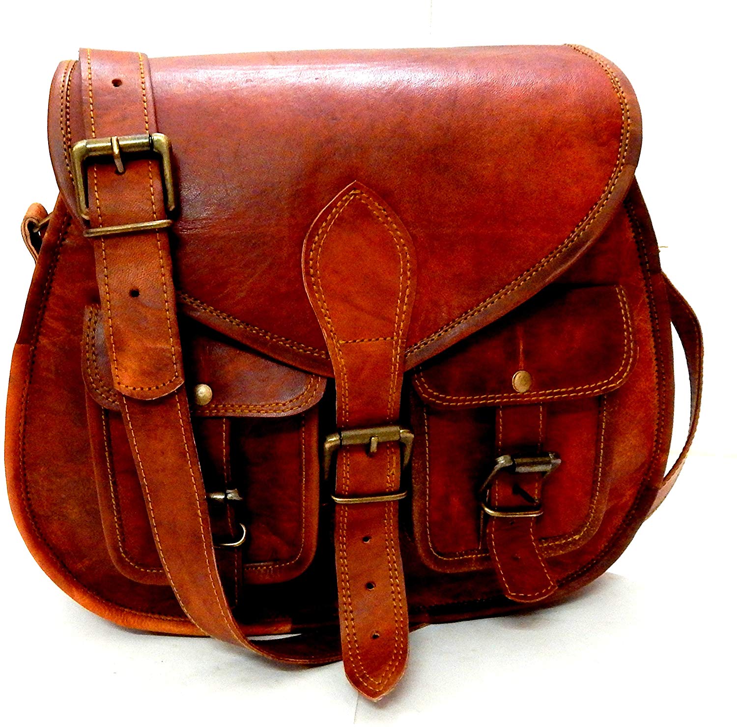 Price:$47.99 Women Vintage Style Genuine Brown Leather Crossbody Shoulder Bag Handmade Purse  Handbags   