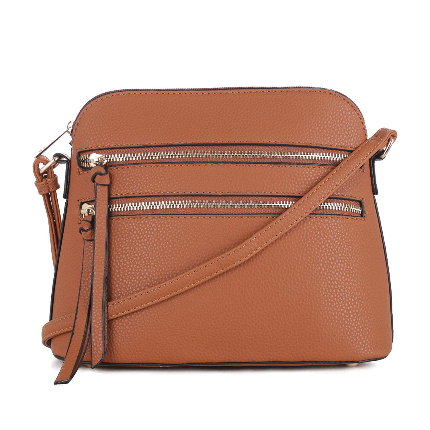 Price:$19.99 SG SUGU Lightweight Medium Dome Crossbody Bag with Double Zipper Pockets for Woman | Tan  Handbags   