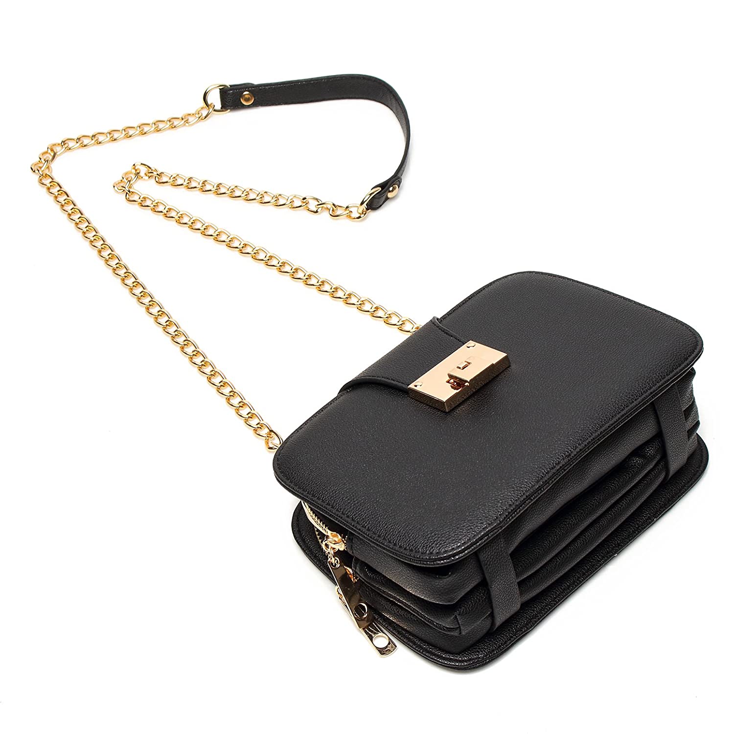 Price:$18.99    Forestfish Ladies’ Black PU Leather Shoulder Bag Purse Evening Clutch Bags Crossbody Bag with long Metal Chain Strap, Black  Clothing