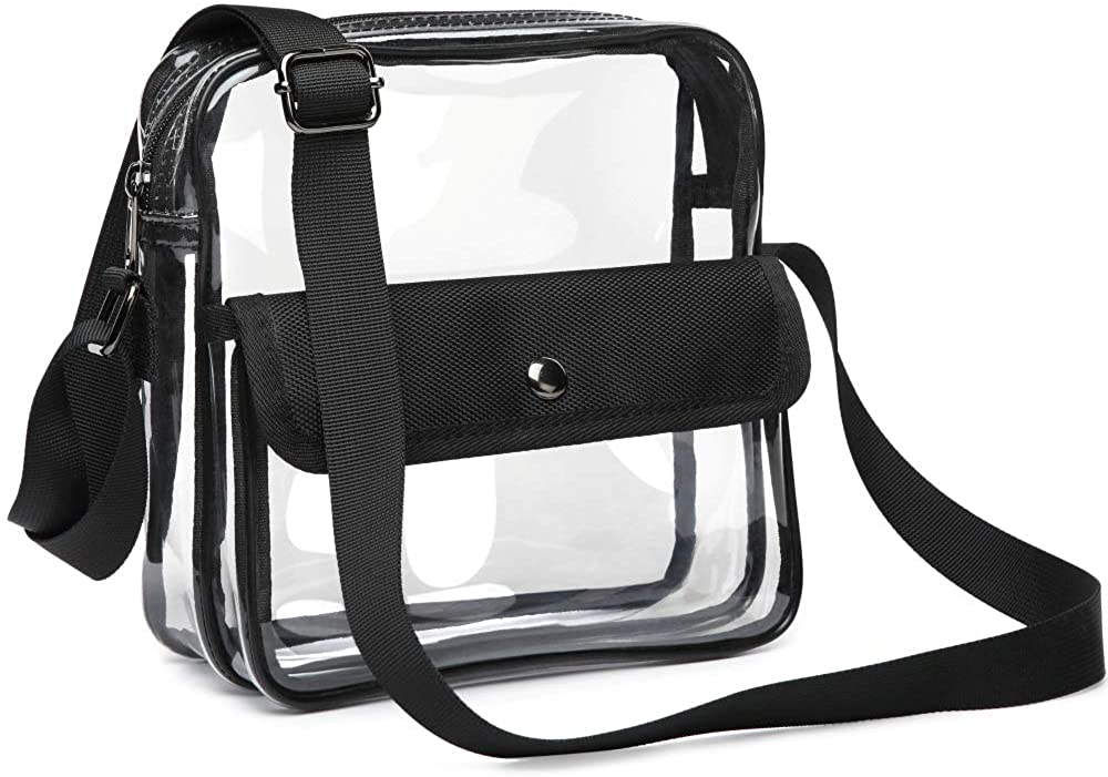 Price:$7.49 Clear Purse, F-color NFL Stadium Approved Clear Bag, Cross Body Bag for Women and Men, Black  Handbags   
