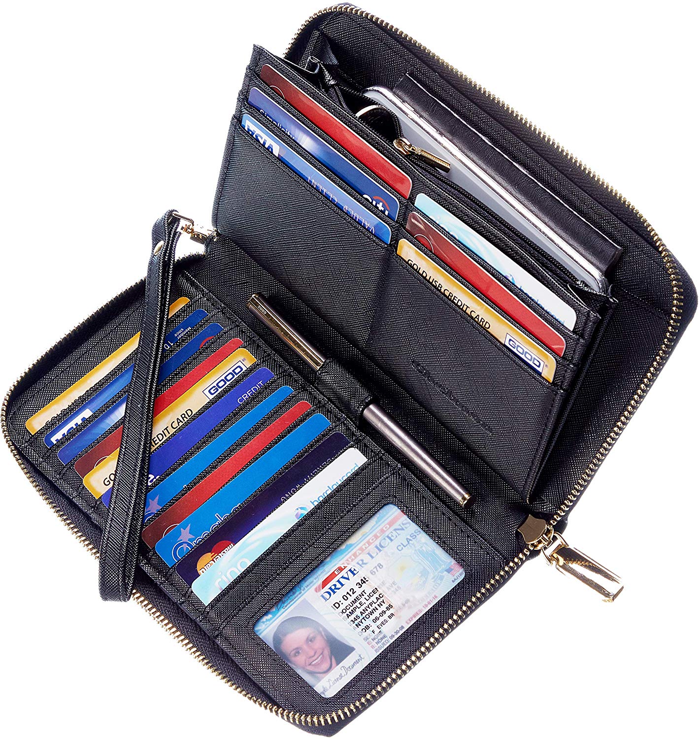 Price:$14.99 Chelmon Womens Wallet Leather RFID Blocking Purse Credit Card Clutch(CH Black) at Amazon Women’s Clothing store
