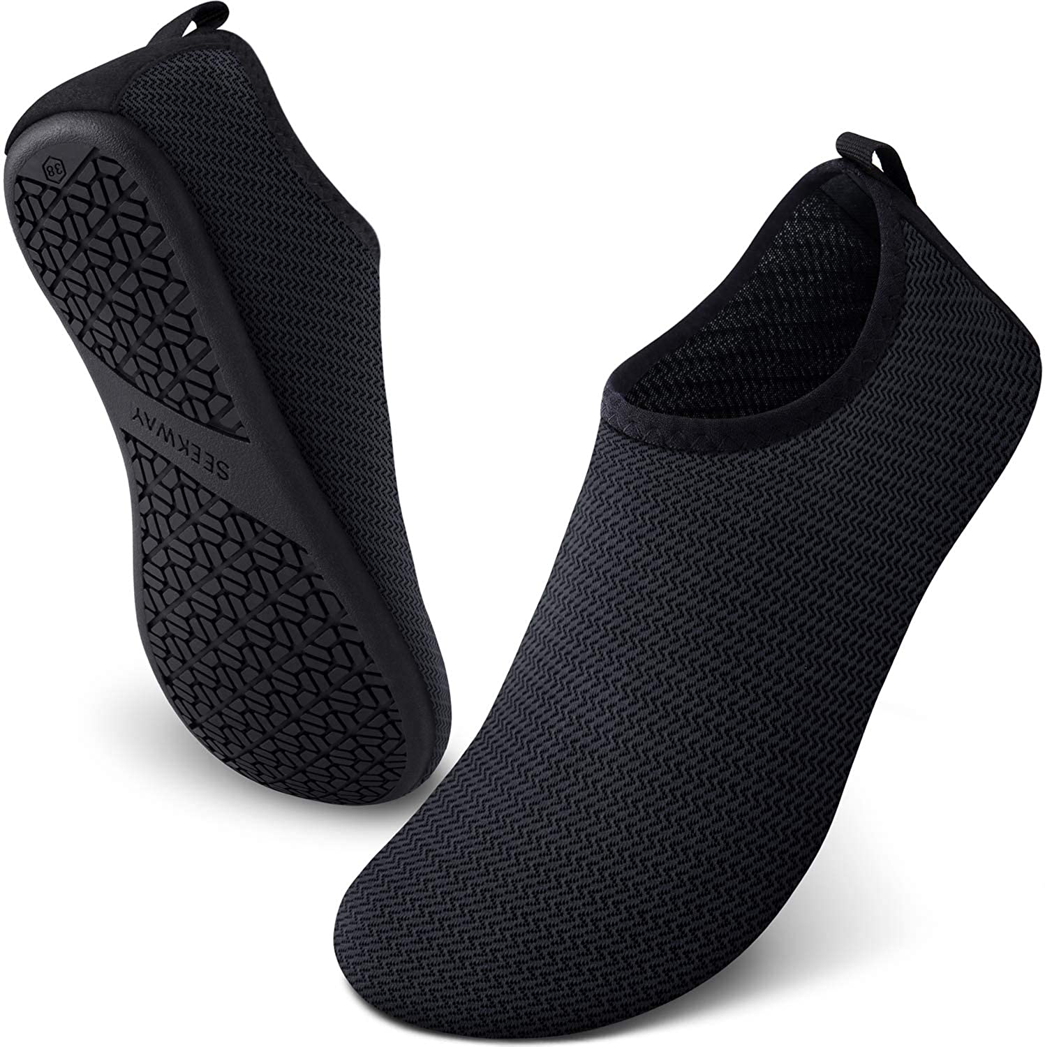 Price:$8.82   | SEEKWAY Anti Slip Water Shoes for Women Men Summer Outdoor Beach Swim Surf Pool Snorkeling SK001 731 Black 3-4 | Water Shoes