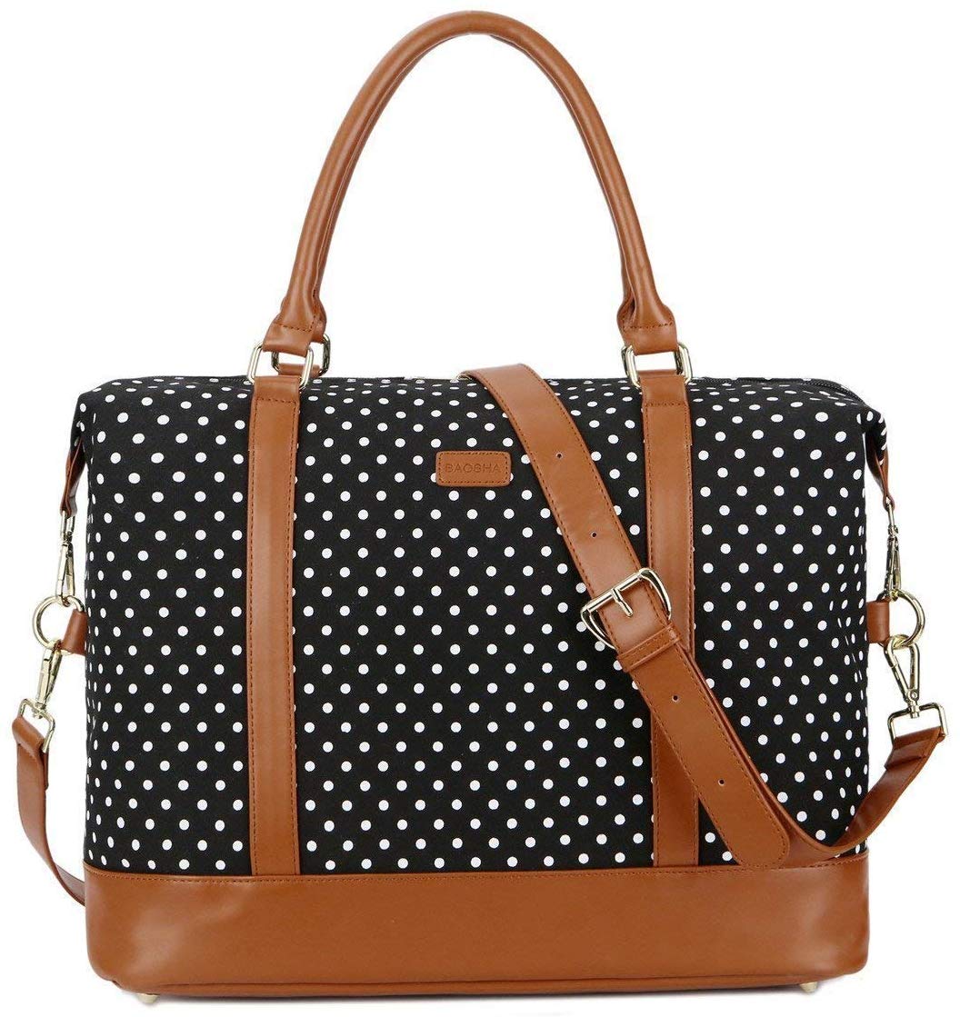 Price:$29.99   | BAOSHA HB-28 Ladies Women Canvas Travel Weekender Bag Overnight Carry-on Shoulder Duffel Tote Bag (Black Dot) | Carry-Ons