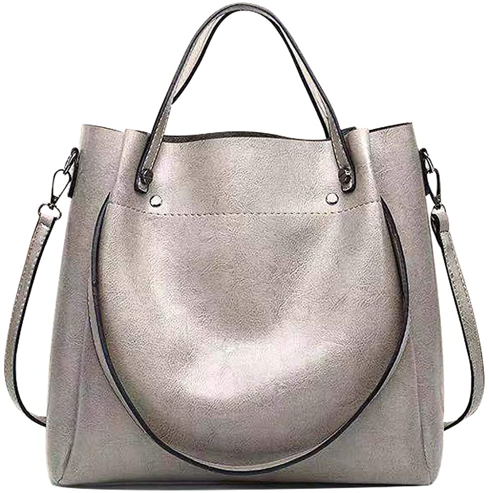 Price:$21.99    Pahajim fashion Women Oil wax PU Leather Bucket Bag Top Handle Satchel Purses Crossbody Bag Shoulder Waterproof Handbags Tote Bags for Ladies(gray)  Shoes