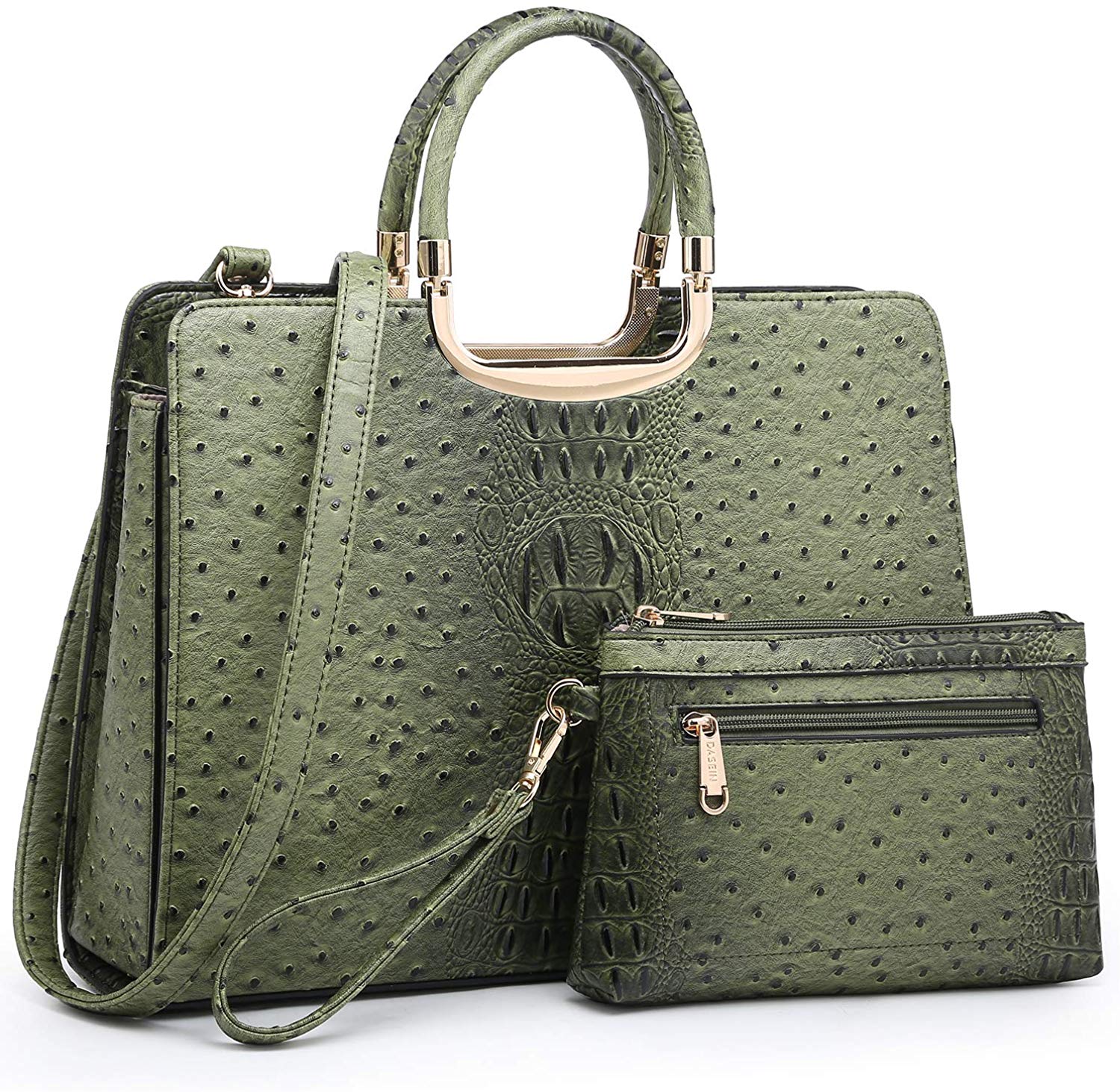 Price:$41.99 Women's Fashion Handbag Ladies Tote Shoulder Bags Satchel Purse Top Handle Work Bag with Matching Wallet (5-ostrich green wallet set)  Handbags   