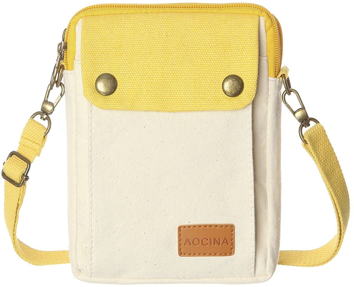 Price:$11.99 AOCINA Cell Phone Purse Wallet Canvas Big Pocket Women Small Crossbody Purse Bags (A-Beige)  Handbags   