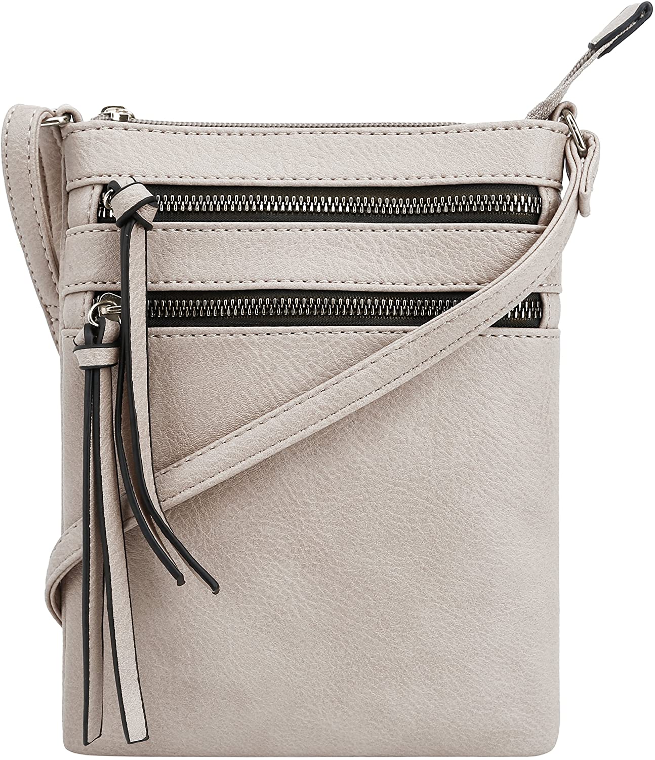 Price:$13.85 DELUXITY | Crossbody Purse Bag | Functional Multi Pocket Double Zipper Purse | Adjustable Strap | Medium Size Purse | Beige  Handbags   